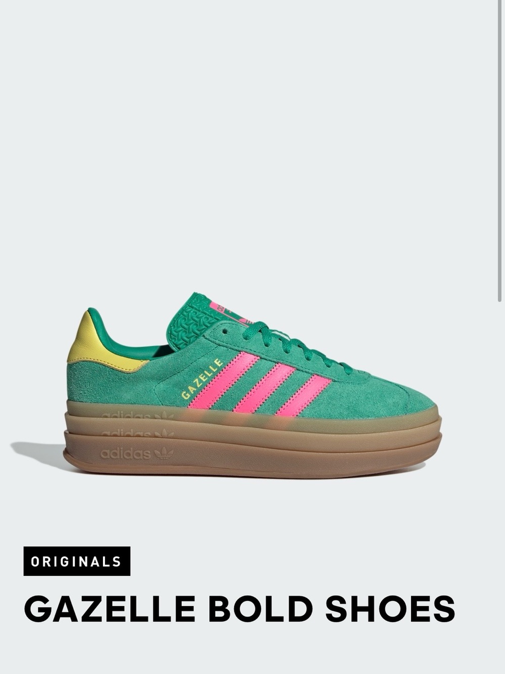 Adidas Originals Gazelle Bold Platform Sneakers Green Pink Suede AS NEW